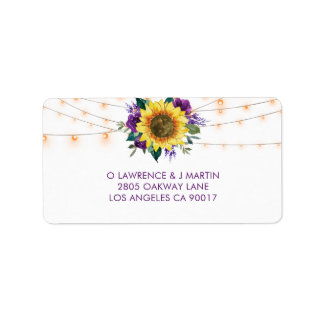 Sunflower String Light Paars Wedding RSVP-adres Etiket
