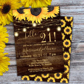 Sunflower String Lights 21st Birthday Party Invit Kaart