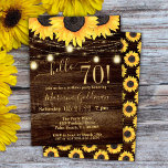 Sunflower String Lights 70th Birthday Party Invit Kaart<br><div class="desc">Zonnebloem 70ste verjaardagsfeest 'hallo 70!' met moeraslichten en prachtige afdrukken die je kunt aanpassen met al je verjaardagsinformatie. met moeraslichten en prachtige afdrukken die je kunt aanpassen met al je verjaardagsinformatie.</div>