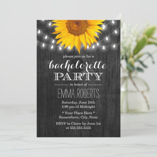 Sunflower String Lights Bachelorette Party Kaart (Staand voorkant)