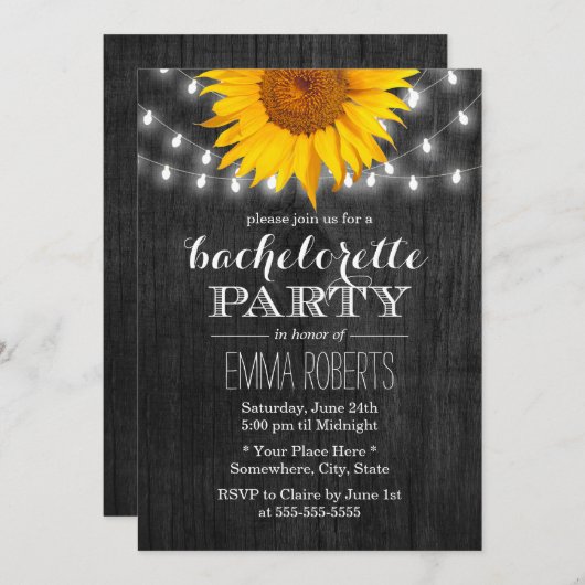 Sunflower String Lights Bachelorette Party Kaart (Voorkant / Achterkant)