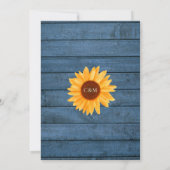 Sunflower String Lights Blue Rustic Wood Weddensch Kaart (Achterkant)