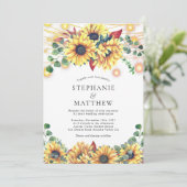 Sunflower String Lights Mason Jars Fall Wedding Kaart (Staand voorkant)