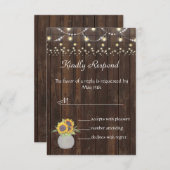 Sunflower String Lights Old Wood Weddenschap RSVP (Voorkant / Achterkant)