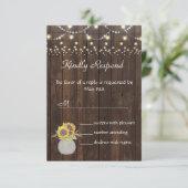 Sunflower String Lights Old Wood Weddenschap RSVP Kaartje (Staand voorkant)