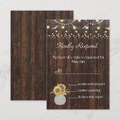 Sunflower String Lights Old Wood Weddenschap RSVP Kaartje (Voorkant / Achterkant)