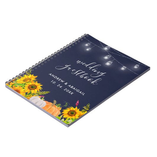 Sunflower String Lights Rustic Wedding Guestbook Notitieboek (Linkerzijde)
