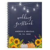 Sunflower String Lights Rustic Wedding Guestbook Notitieboek (Voorkant)