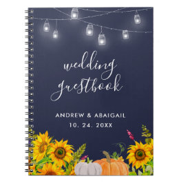 Sunflower String Lights Rustic Wedding Guestbook Notitieboek