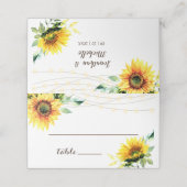 Sunflower String Lights Rustic Wood Wedding Plaatskaartje (Buitenkant ongevouwen)