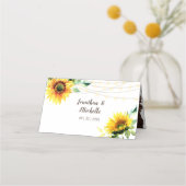Sunflower String Lights Rustic Wood Wedding Plaatskaartje (Achterkant)