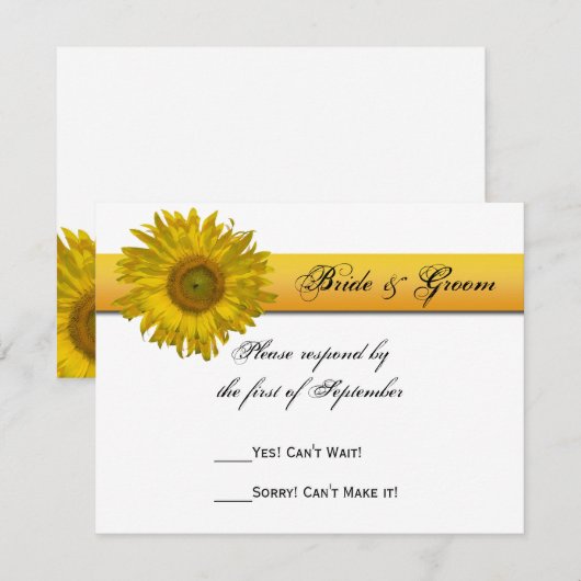 Sunflower Stripe Wedding RSVP Response Kaart (Voorkant / Achterkant)