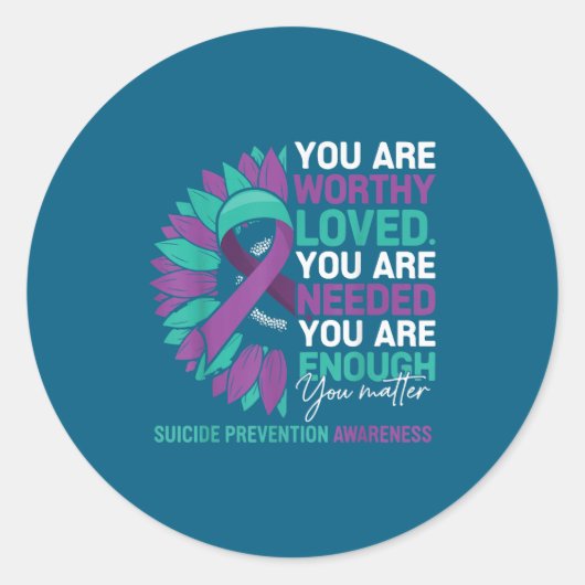 Sunflower Suicide Prevention Awareness Motivationa Ronde Sticker (Voorkant)