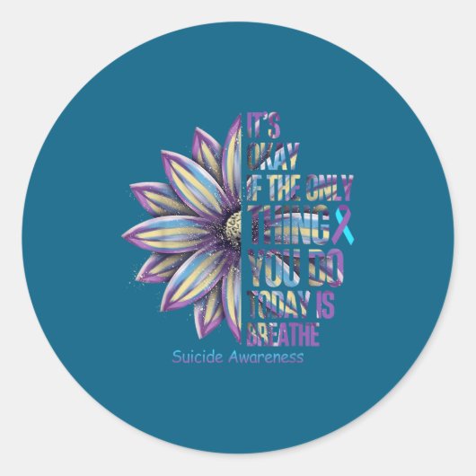 Sunflower Suicide Prevention Awareness Week Teal P Ronde Sticker (Voorkant)