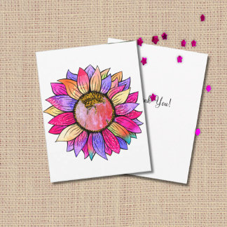 Sunflower Summer Floral Party Pink & Purple Bedankkaart