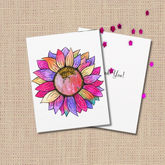 Sunflower Summer Floral Party Pink & Purple Bedankkaart