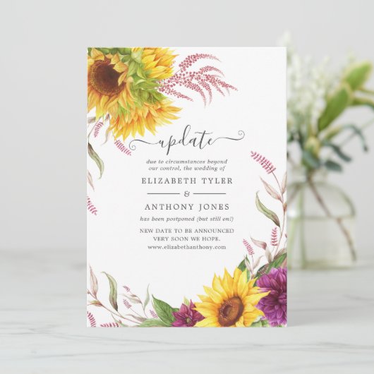 Sunflower Summer Wedding Update Kaart (Staand voorkant)