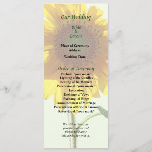 Sunflower Sunbathing Wedding Programme Programmakaart