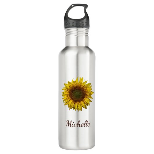 Sunflower Sunflower Rustic Botanical Personalized Waterfles (Voorkant)