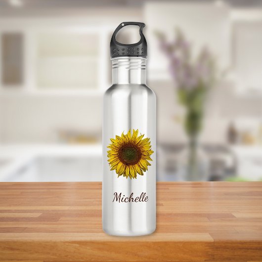Sunflower Sunflower Rustic Botanical Personalized Waterfles
