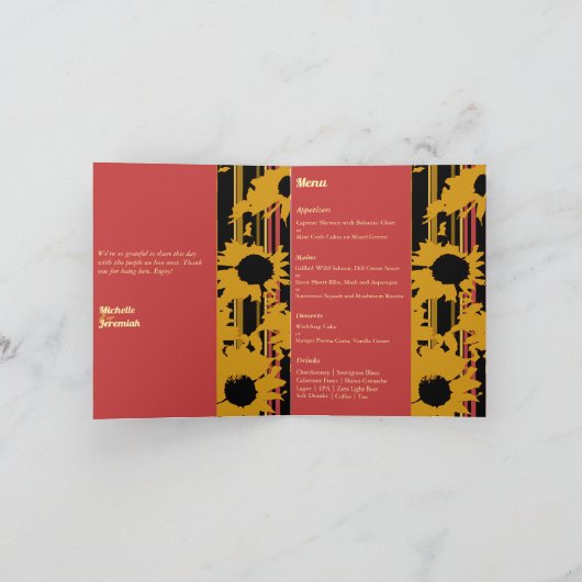 Sunflower Sunset Coral Gold Modern Wedding Kaart (Binnen)
