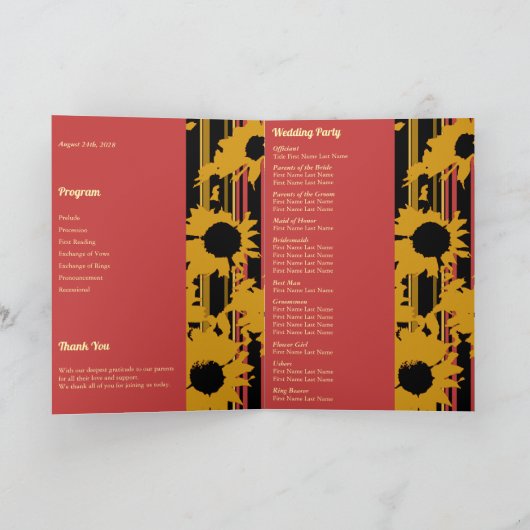 Sunflower Sunset Coral Gold Modern Wedding Photo Programma (Binnen)