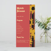Sunflower Sunset Coral Gold Modern Wedding Programmakaart (Staand voorkant)