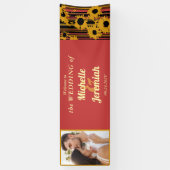 Sunflower Sunset Coral Gold Modern Welcome Wedding Spandoek (Verticaal)