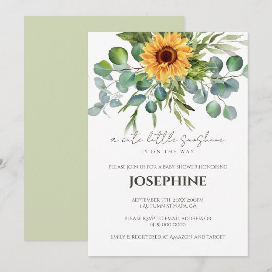 Sunflower Sunshine Herfst Baby shower Uitnodiging (Voorkant / Achterkant)