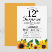 Sunflower Surprise 12th Birthday Invitation Kaart (Voorkant / Achterkant)