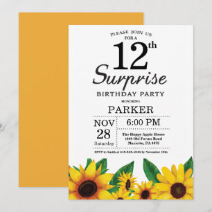 Sunflower Surprise 12th Birthday Invitation Kaart