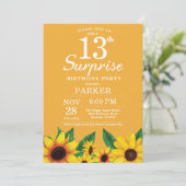Sunflower Surprise 13th Birthday Invitation Kaart (Staand voorkant)