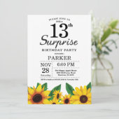 Sunflower Surprise 13th Birthday Invitation Kaart (Staand voorkant)