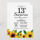 Sunflower Surprise 13th Birthday Invitation Kaart (Voorkant / Achterkant)