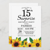 Sunflower Surprise 15th Birthday Invitation Kaart (Voorkant / Achterkant)