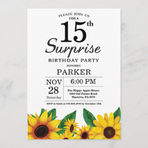 Sunflower Surprise 15th Birthday Invitation Kaart