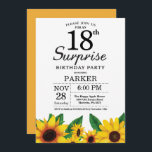 Sunflower Surprise 18th Birthday Invitation Kaart<br><div class="desc">Zonnebloem Surprise 18e verjaardag uitnodiging. Bloemen en witte achtergrond.  retro. Verjaardag vrouwen. 12e 13e 15e 16e 18e 20e 21e 30e 40e 50e 60e 70e 80e 90e 100e,  alle leeftijden. Printbaar digitaal. Voor verdere aanpassing klikt u op de knop "Aanpassen" en gebruikt u onze ontwerptool om deze sjabloon te wijzigen.</div>
