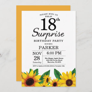 Sunflower Surprise 18th Birthday Invitation Kaart