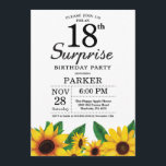 Sunflower Surprise 18th Birthday Invitation Kaart<br><div class="desc">Sunflower Surprise 18th Birthday Invitation. Floral Flowers en White Background landretro. Vrouwendag. 12e 13e 15e 16e 18e 21e 30e 40e 50e 60e 70e 90e 100e, om het even welke leeftijd. Afdrukbaar digitaal. Voor verdere aanpassing, te klikken gelieve de knoop "van de Aanpassing het"en ons ontwerphulpmiddel te gebruiken om deze sjabloon...</div>