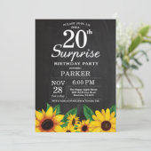 Sunflower Surprise 20th Birthday Invitation Kaart (Staand voorkant)