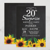 Sunflower Surprise 20th Birthday Invitation Kaart (Voorkant / Achterkant)