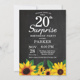 Sunflower Surprise 20th Birthday Invitation Kaart