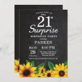 Sunflower Surprise 21st Birthday Invitation Kaart (Voorkant / Achterkant)
