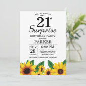 Sunflower Surprise 21st Birthday Invitation Kaart (Staand voorkant)