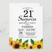 Sunflower Surprise 21st Birthday Invitation Kaart (Voorkant / Achterkant)