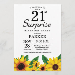 Sunflower Surprise 21st Birthday Invitation Kaart