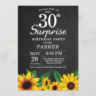 Sunflower Surprise 30th Birthday Invitation Kaart