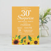 Sunflower Surprise 30th Birthday Invitation Kaart (Staand voorkant)