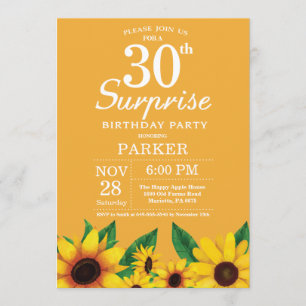 Sunflower Surprise 30th Birthday Invitation Kaart