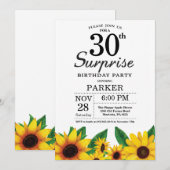 Sunflower Surprise 30th Birthday Invitation Kaart (Voorkant / Achterkant)